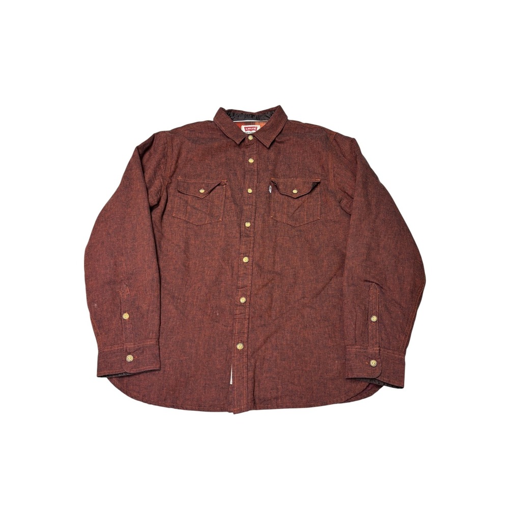 Levis Mens Large Rust Linen Cotton Plaid Lined Quilted Shirt Jacket 3LDLW217